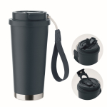 Recycling-Edelstahlbecher mit Strohhalm 500 ml farbe marineblau zweite Ansicht