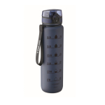 Kunststoffflasche 1L mit Zeitmarken + Klappdeckel farbe marineblau Ansicht mit Druckbereich