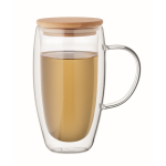 Lange Glastasse mit Henkel und Holzdeckel 450 ml farbe transparent zweite Ansicht
