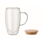 Lange Glastasse mit Henkel und Holzdeckel 450 ml farbe transparent dritte Ansicht