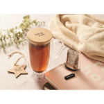 Lange Glastasse mit Henkel und Holzdeckel 450 ml farbe transparent Stimmungsbild Hauptansicht