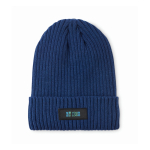 Unisex-Strickmütze mit Patch, versch. Farben farbe blau Ansicht mit Druckbereich