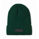 Unisex-Strickmütze mit Patch, versch. Farben farbe dunkelgrün