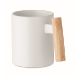Tasse Keramik mit Holzhenkel gerade 320 ml farbe weiß