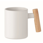 Tasse Keramik mit Holzhenkel gerade 320 ml farbe weiß zweite Ansicht