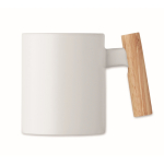 Tasse Keramik mit Holzhenkel gerade 320 ml farbe weiß vierte Ansicht