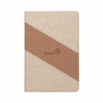 A5-Notizbuch mit Kork/Baumwolle + Wireless Charger farbe beige Hauptansicht