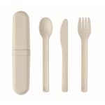 Set mit 3 nachhaltigen Bestecken im Etui farbe beige
