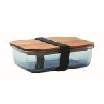 Glas-Brotdose mit Holzdeckel und elastischem Verschlussband farbe blau-transparent