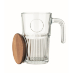Große Glas-Tasse geriffelt mit Holzdeckel 450 ml farbe transparent zweite Ansicht