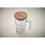 Große Glas-Tasse geriffelt mit Holzdeckel 450 ml farbe transparent drittes Detailbild