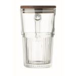 Große Glas-Tasse geriffelt mit Holzdeckel 450 ml farbe transparent fünfte Ansicht