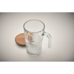 Große Glas-Tasse geriffelt mit Holzdeckel 450 ml farbe transparent achtes Detailbild