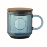Glas-Tasse geriffelt mit Acacia-Deckel 300 ml farbe blau-transparent