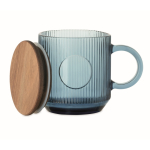 Glas-Tasse geriffelt mit Acacia-Deckel 300 ml farbe blau-transparent zweite Ansicht
