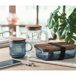 Glas-Tasse geriffelt mit Acacia-Deckel 300 ml farbe blau-transparent Stimmungsbild