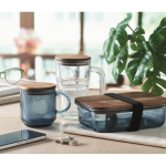 Glas-Tasse geriffelt mit Acacia-Deckel 300 ml farbe blau-transparent Stimmungsbild zweite Ansicht