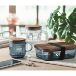 Glas-Tasse geriffelt mit Acacia-Deckel 300 ml farbe blau-transparent Stimmungsbild Hauptansicht