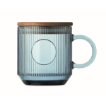Glas-Tasse geriffelt mit Acacia-Deckel 300 ml farbe blau-transparent vierte Ansicht