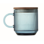 Glas-Tasse geriffelt mit Acacia-Deckel 300 ml farbe blau-transparent sechste Ansicht