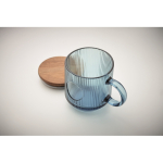 Glas-Tasse geriffelt mit Acacia-Deckel 300 ml farbe blau-transparent achtes Detailbild