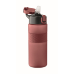 RPET-Flasche mit Klappdeckel und Strohhalm 500 ml farbe bordeaux zweite Ansicht