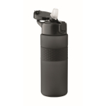 RPET-Flasche mit Klappdeckel und Strohhalm 500 ml farbe schwarz zweite Ansicht