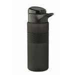 RPET-Flasche mit Klappdeckel und Strohhalm 500 ml farbe schwarz dritte Ansicht