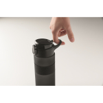 RPET-Flasche mit Klappdeckel und Strohhalm 500 ml farbe schwarz siebtes Detailbild