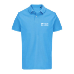 Herren-Polo Baumwolle, kurzarm, 2 Knöpfe farbe cyan-blau Ansicht mit Druckbereich