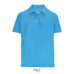 Damen-Polo Baumwolle, kurzarm, 3 Knöpfe farbe cyan-blau