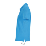 Damen-Polo Baumwolle, kurzarm, 3 Knöpfe farbe cyan-blau seitliche Ansicht