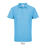 Sport-Polo Recycling-Polyester, kurzarm, 3 Knöpfe farbe cyan-blau