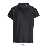 Damen-Polo 100% Baumwolle, Kragen mit 3 Knöpfen farbe schwarz