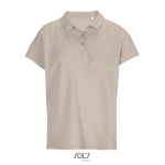 Damen-Polo 100% Baumwolle, Kragen mit 3 Knöpfen farbe beige