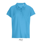 Damen-Polo 100% Baumwolle, Kragen mit 3 Knöpfen farbe cyan-blau