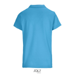 Damen-Polo 100% Baumwolle, Kragen mit 3 Knöpfen farbe cyan-blau Rückansicht