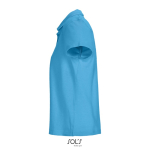 Damen-Polo 100% Baumwolle, Kragen mit 3 Knöpfen farbe cyan-blau seitliche Ansicht