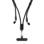 Handykabel mit USB-C aus RPET, mit Nackenband und 60 W Ladeleistung farbe schwarz zweite Ansicht