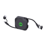 Handyhalter mit einziehbarem Kabel 100 cm und Schnellladung 100 W farbe schwarz Ansicht mit Logo