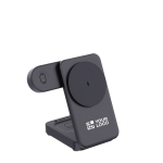Kabelloses 3-in-1 Ladegerät 15W, magnetisch aus recyceltem Kunststoff farbe schwarz Ansicht mit Druckbereich