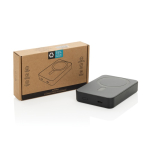 Taschen-Powerbank aus recyceltem ABS mit Ladeanzeige 10.000 mAh farbe schwarz Ansicht mit Box