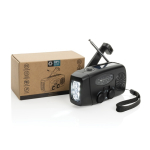 Multifunktions-Notfallradio aus recyceltem ABS mit Kurbel 1.800 mAh farbe schwarz Ansicht mit Box