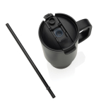 Thermobecher aus recyceltem Edelstahl mit Trinkhalm und Henkel 480 ml farbe schwarz siebte Ansicht