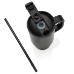 Thermobecher aus recyceltem Edelstahl mit Trinkhalm und Henkel 480 ml farbe schwarz achte Ansicht