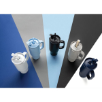 Thermobecher aus recyceltem Edelstahl mit Trinkhalm und Henkel 480 ml farbe blau Lifestyle-Bild 2