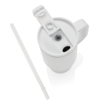 Thermobecher aus recyceltem Edelstahl mit Trinkhalm und Henkel 480 ml farbe weiß achte Ansicht