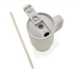 Thermobecher aus recyceltem Edelstahl mit Trinkhalm und Henkel 480 ml farbe grau achte Ansicht