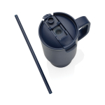 Thermobecher aus recyceltem Edelstahl mit Trinkhalm und Henkel 480 ml farbe marineblau siebte Ansicht