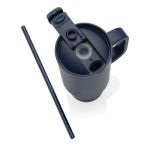 Thermobecher aus recyceltem Edelstahl mit Trinkhalm und Henkel 480 ml farbe marineblau achte Ansicht